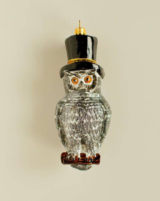 Grey Owl with Hat Ornament