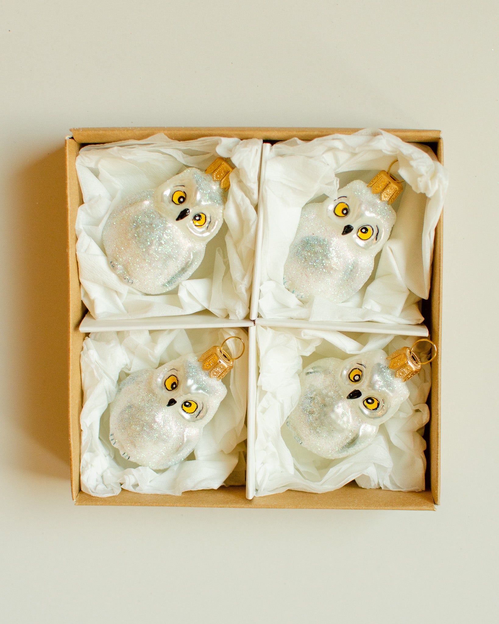 White Owl Ornament Set of 4