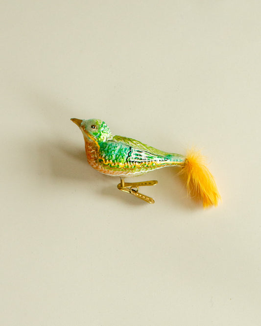 Glass Bird Ornament - green yellow