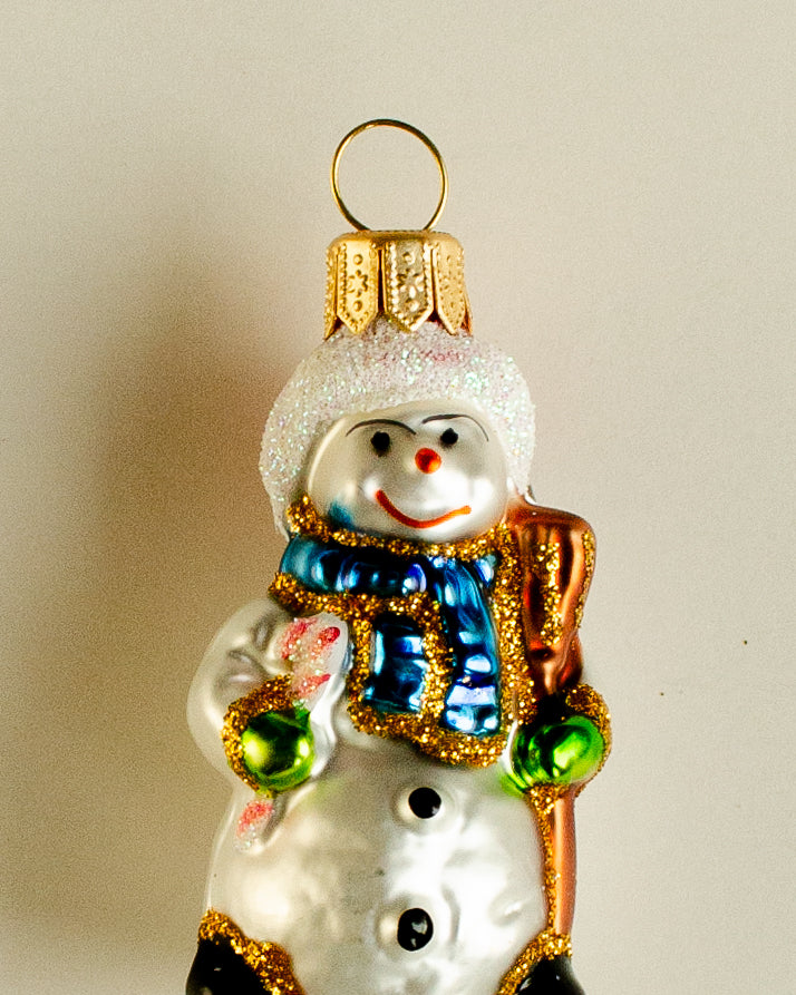 Snowman with Scarf Ornament Blue Small