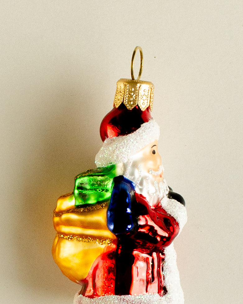 Santa with Gifts Ornament Blue Small