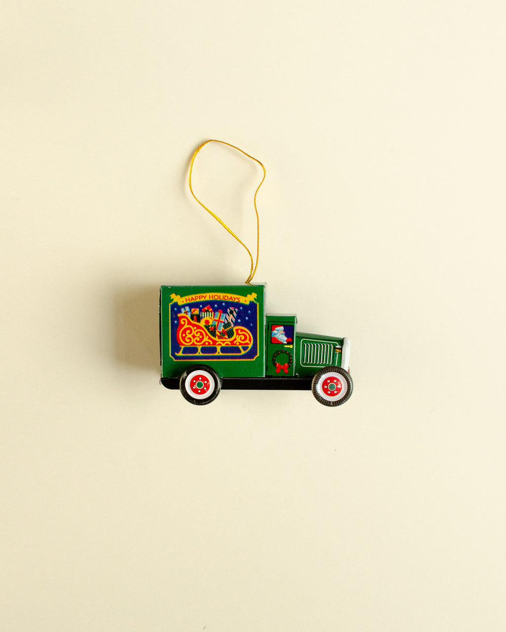 Christmas Truck Green Tin Ornament