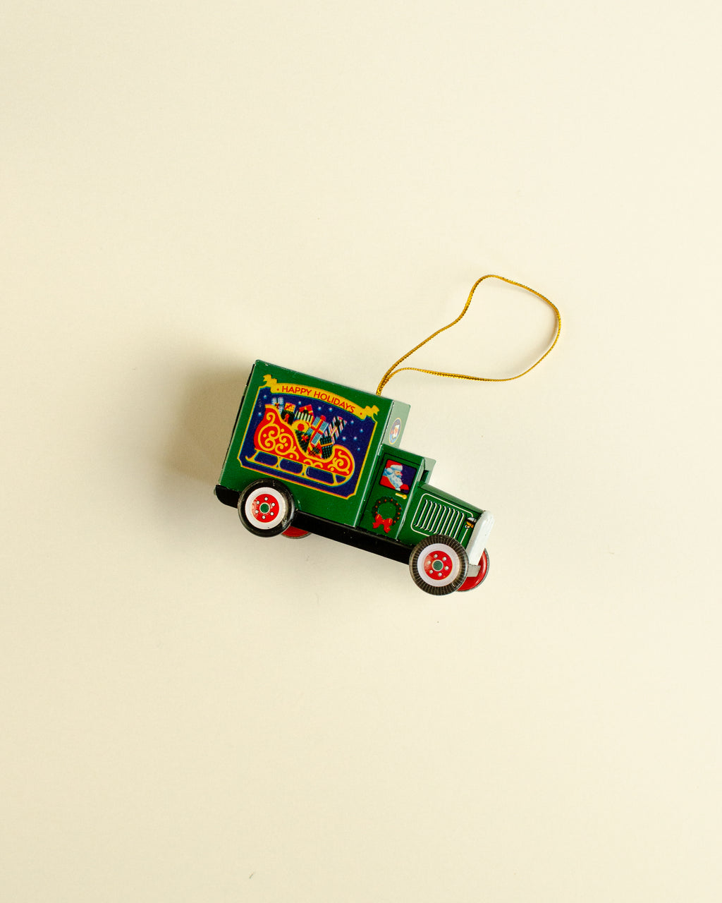 Christmas Truck Green Tin Ornament