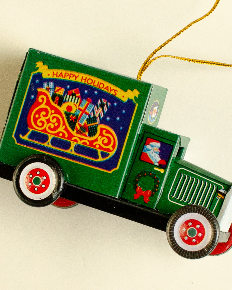 Christmas Truck Green Tin Ornament