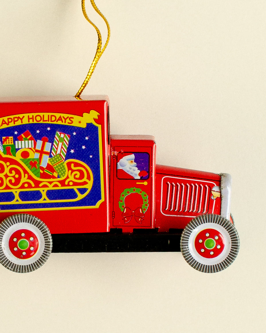 Christmas Truck Red Tin Ornament