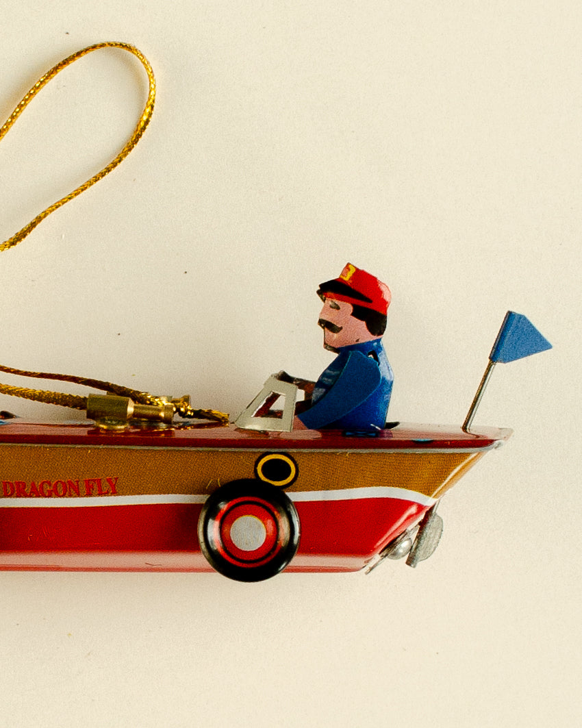 Speedboat Blue Tin Ornament