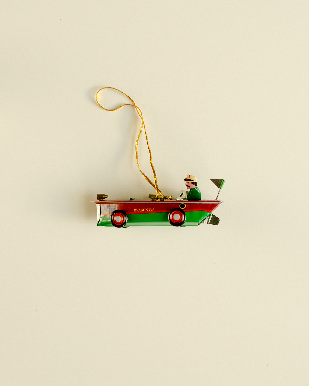 Speedboat Green Tin Ornament