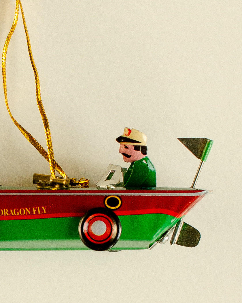 Speedboat Green Tin Ornament